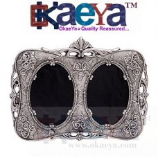 OkaeYa Silver Finish Double Photo Frame (Each Photo Size - 5/7) With Beautiful Velvet Box - Best Gift For Valentine's Day, Mother's Day, Anniversary Gift, Birthday Gift, New Year Gift	 